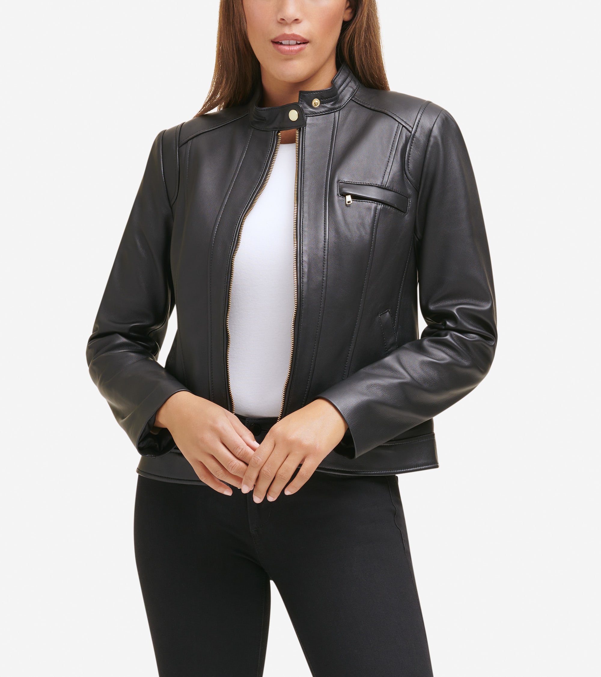 Women s Lambskin Leather Jacket in Black Cole Haan